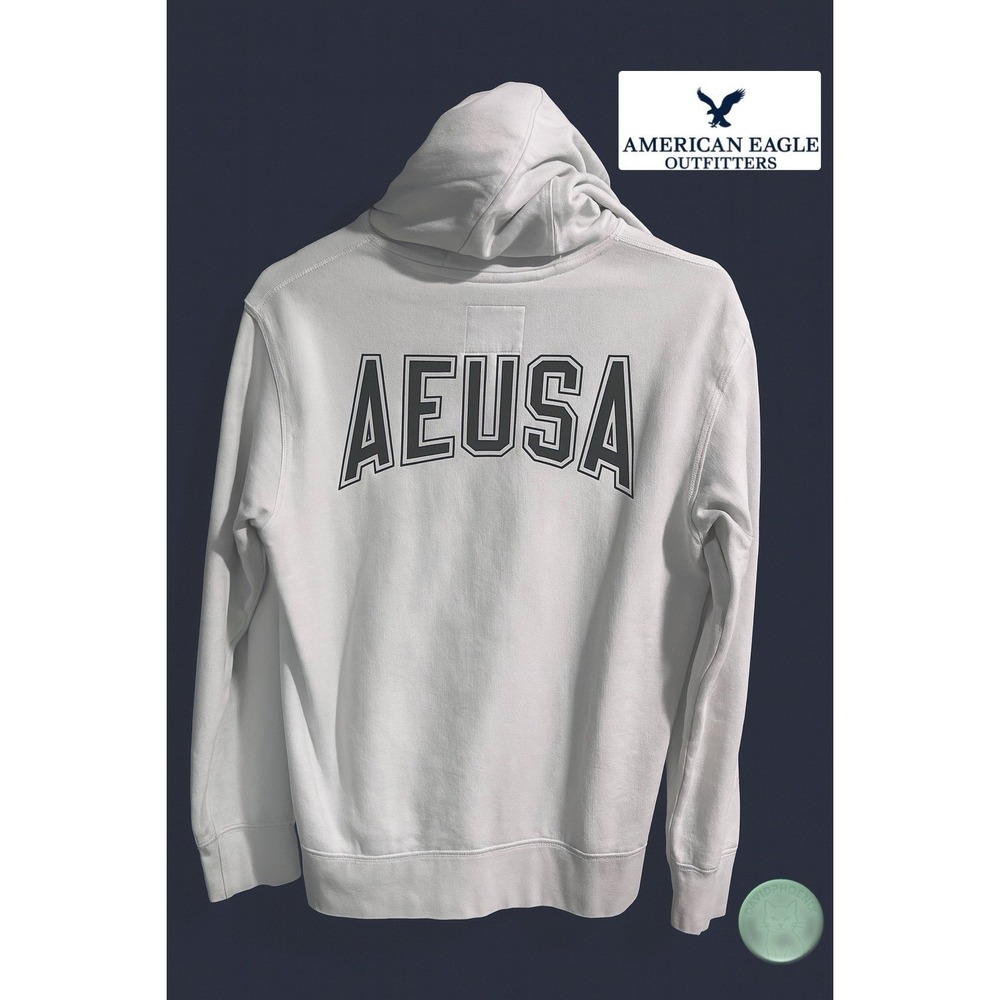 American Eagle Outfitters Sweatshirt Hoodie Adult SMALL White Block Print Logo - Picture 3 of 9